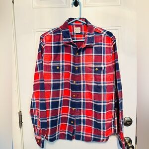 J.Crew Plaid Flannel button down shirt washed red and blue, Men’s Large